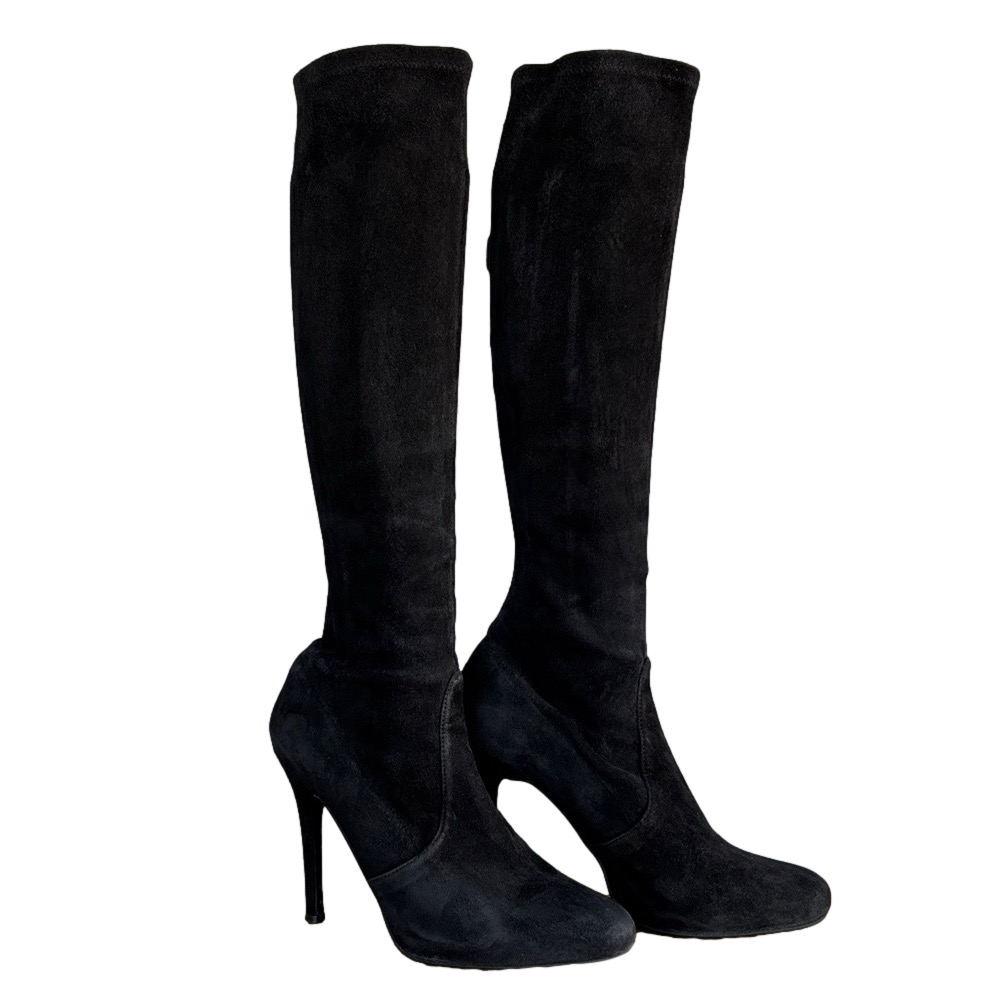 Stuart Weitzman Black Suede Over-the-Knee Stiletto Boots Minimal Chic Y2K Luxe